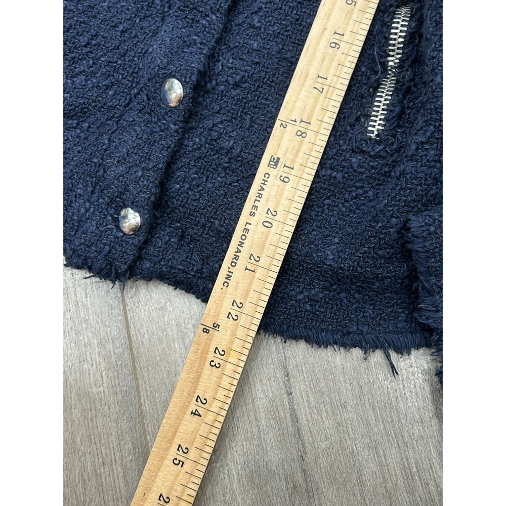 IRO Aggy Jacket Womens 38 Navy Blue Textured Zip Pocket Button Front Tweed Style - Picture 7 of 13